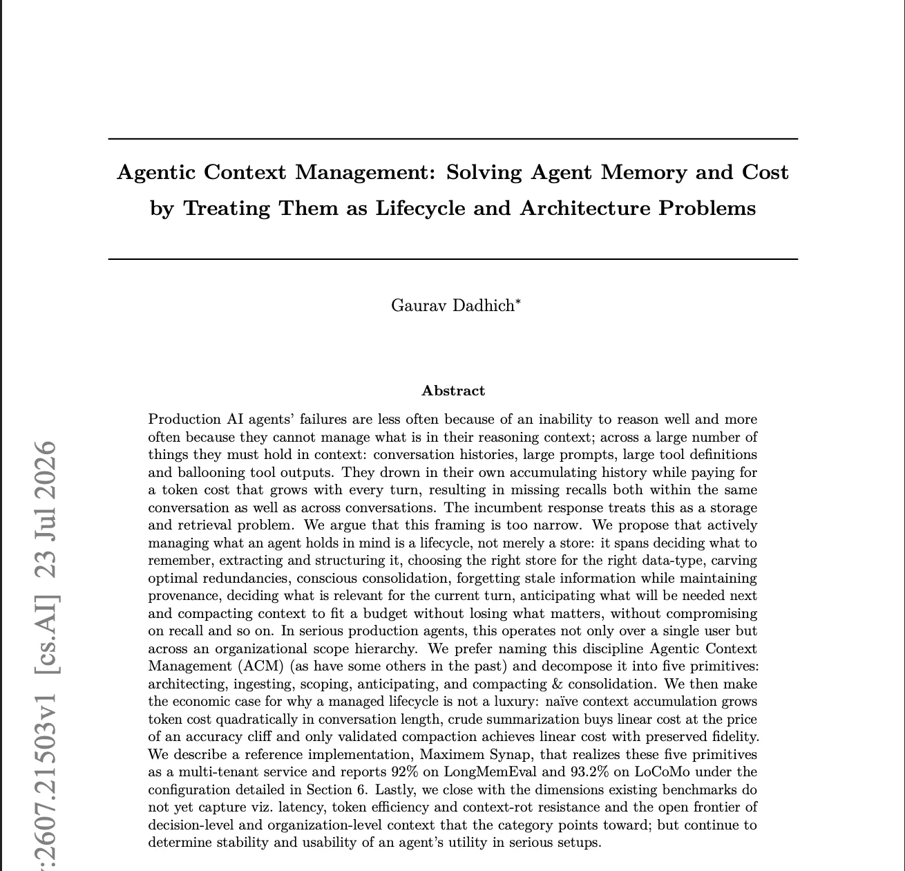 Agent Memory Is Not Merely a Storage & Retrieval Problem, It Is an Architecture Problem.